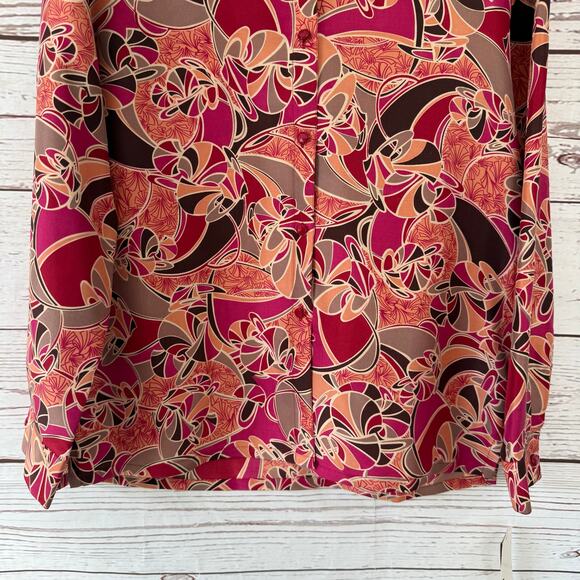 C.L.O.T.H.E.S. New Women's Multicolor 100%Silk Button Down Top Size Medium - Picture 3 of 13